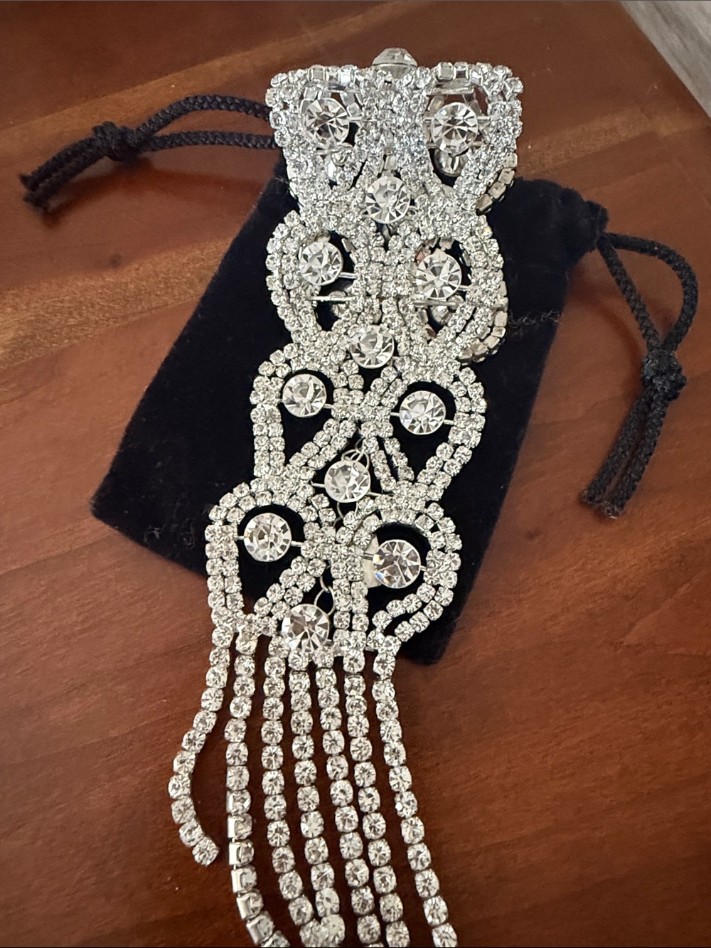 Rhinestone Statement Fringe Bracelet Sparkly Glam Costume Jewelry